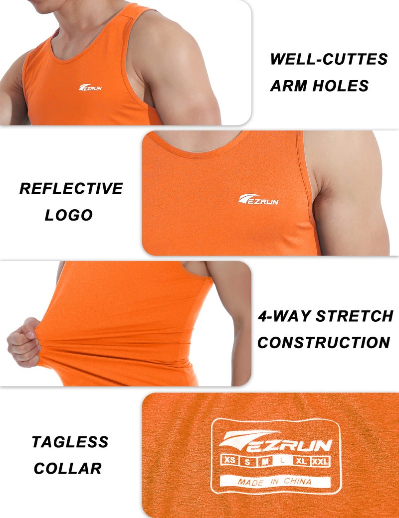 EZRUN Men's Quick Dry Tank Top UPF 50+ Summer Beach Swim Shirts for Gym Workout Athletic Muscle Sleeveless Shirts Orange - Image 5